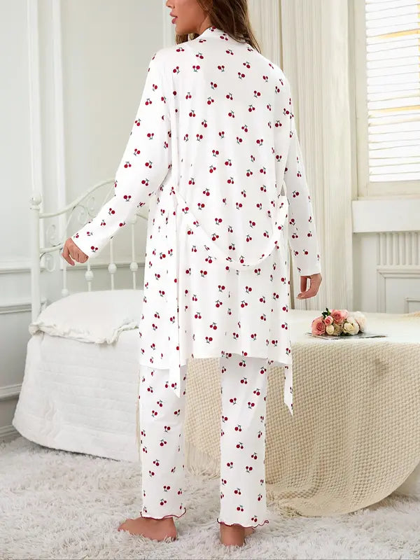 Ensemble nuisette et pantalon à bretelles pour femme à imprimé cerises