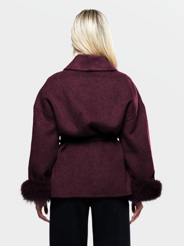 Manteau croisé thermique élégant pour femme, couleur unie, avec ceinture et manches longues en peluche