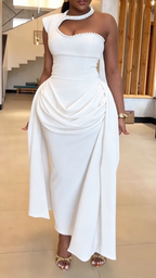 Women Neck Hanging Nail Bead Shoulder Splicing Elegant Temperament Dinner Party Style Dress