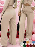Pantalon large simple pour femme avec double boutonnage, pièce essentielle polyvalente pour les trajets quotidiens, élégante tenue de bureau