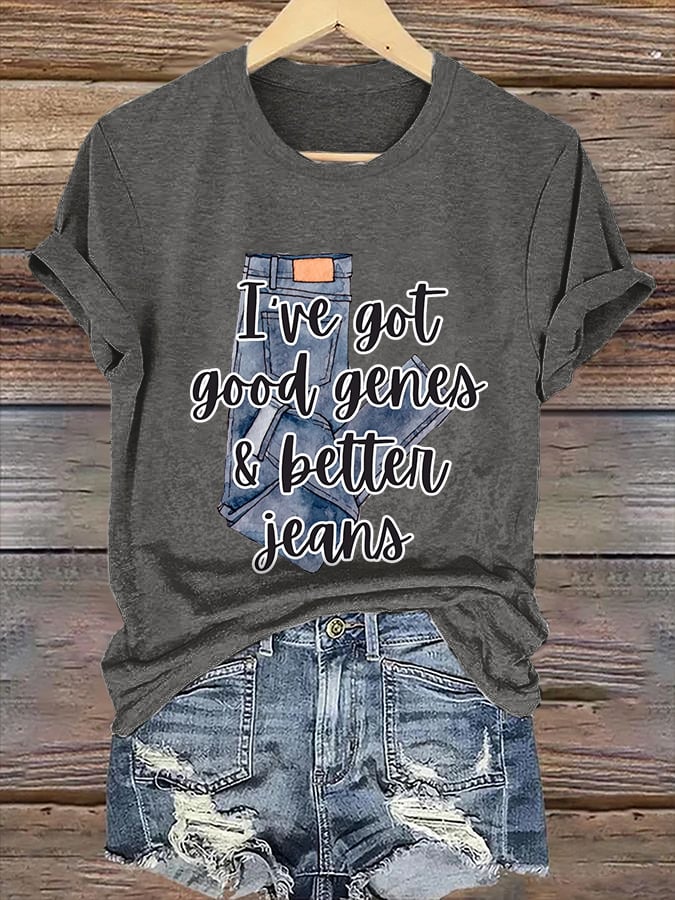 🔥Compra 3 e ottieni il 15% di sconto🔥T-shirt retrò con stampa "I've Got Good Genes & Better Jeans"