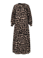 Abito lungo da donna casual boho con stampa leopardata all-over, abito lungo da strada per le vacanze, vestiti da donna per l'uso quotidiano