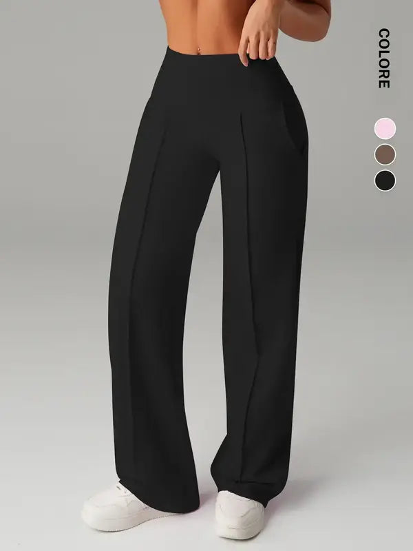 Joggers da donna a vita alta con tasche laterali, pantaloni da yoga sportivi casual, vestibilità ampia con elastico in vita, leggings lunghi regolari per tutte le stagioni