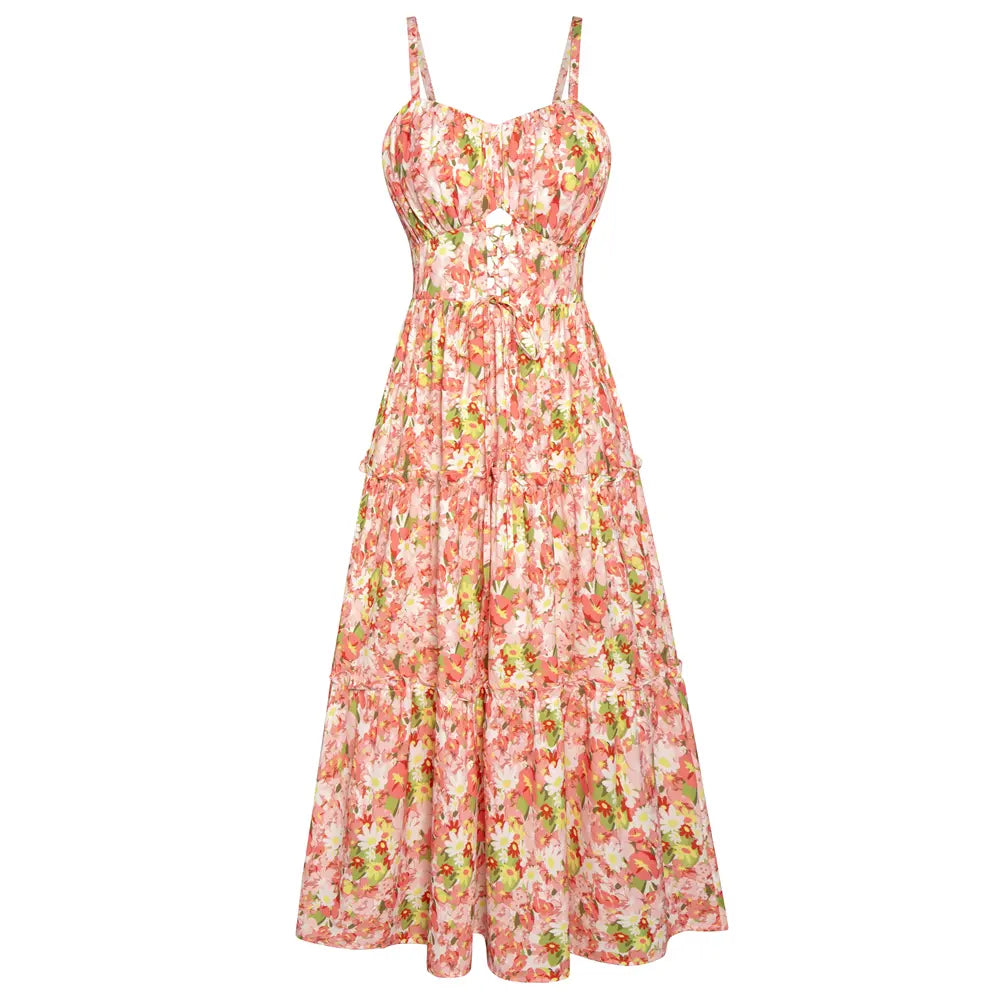 Robe longue bohème décontractée pour femme - Robe d'été à bretelles spaghetti smockée à volants avec poches, grande taille, vêtements bohèmes pour femme