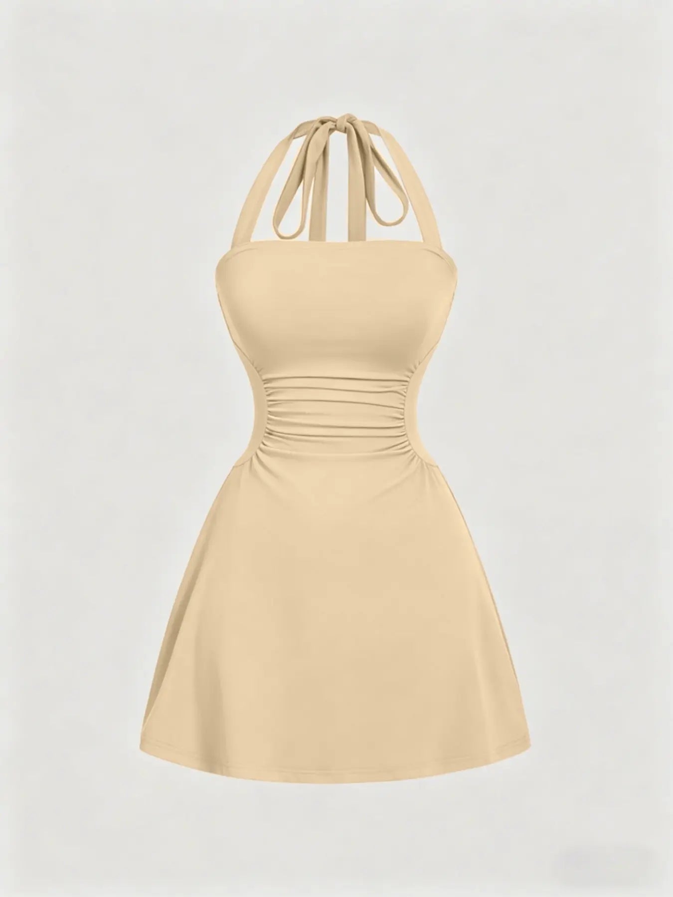 Robe licou unie froncée à nouer dans le dos pour femme