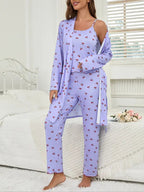 Ensemble nuisette et pantalon à bretelles pour femme à imprimé cerises