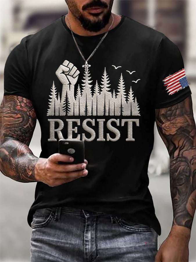 T-shirt da uomo retrò con stampa "Resist Save The Forest Service"