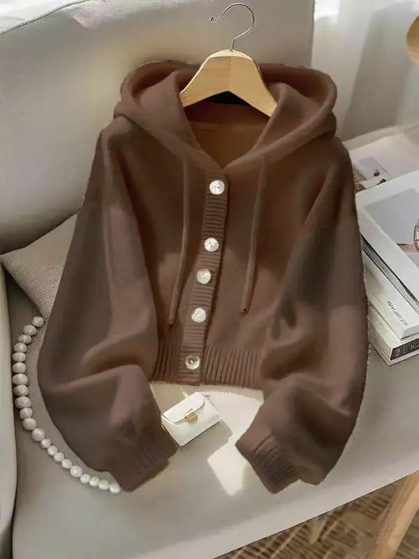 Felpa con cappuccio nuova collezione Autunno/Inverno, morbida e confortevole, giacca in maglia stile pigro con design unico e casual, elegante top a maniche lunghe