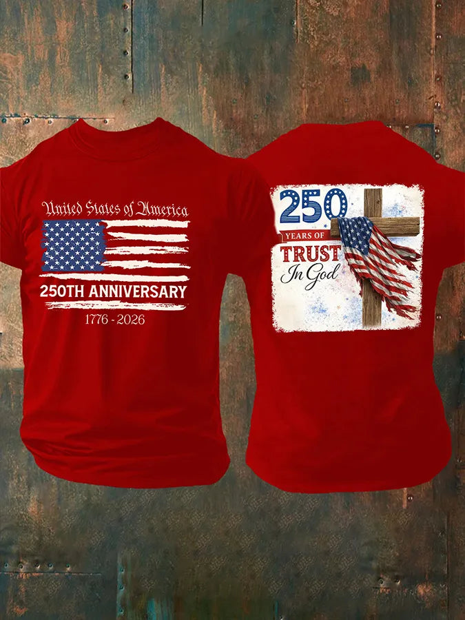 T-shirt da uomo retrò "In God We Trust" 250° anniversario 1776-2026 con stampa
