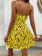 Robe Courte Fleurie Femme avec Bretelles Fines Réglables, Élégante et Estivale pour Occasions Décontractées
