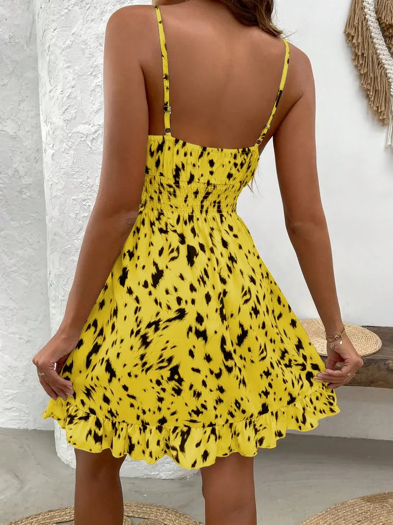 Robe Courte Fleurie Femme avec Bretelles Fines Réglables, Élégante et Estivale pour Occasions Décontractées