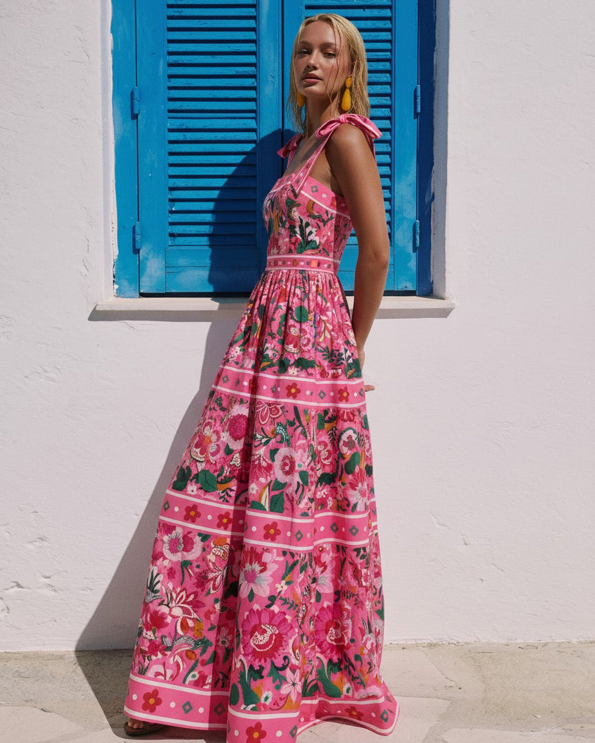 Costume intero e gonna con stampa floreale rosa Paradise