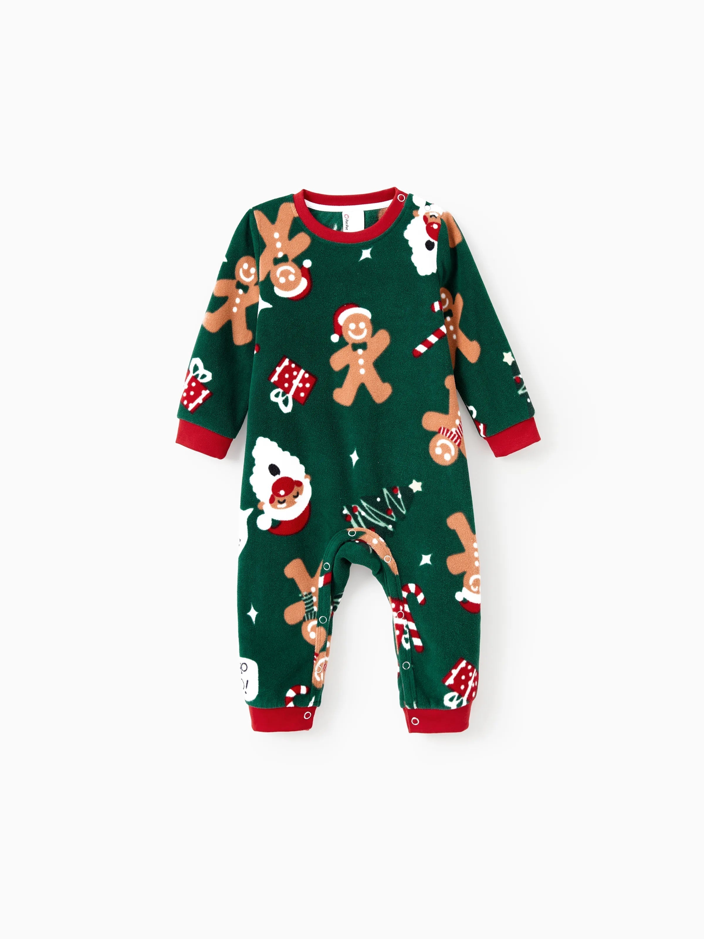 Pyjamas de Noël assortis pour toute la famille, en polaire, motif bonhomme en pain d'épices, ensembles de pyjamas à manches longues avec chaussettes de Noël Vert foncé
