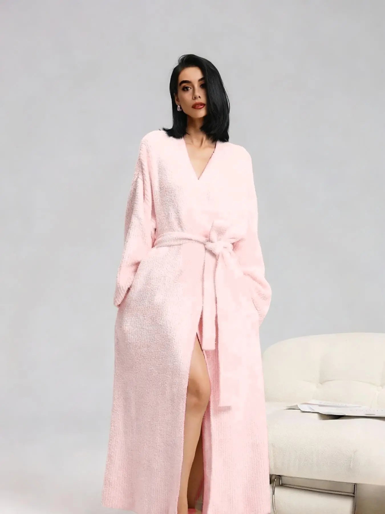 [DOUX et moelleux] Peignoir polaire double face pour femme | Vêtements de détente en peluche épais et longs | Pyjama chaud en flanelle pour l'automne et l'hiver | Doux, confortable et portable à l'intérieur et à l'extérieur