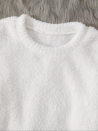 Ensemble deux pièces décontracté pour femme, haut à manches longues de couleur unie et pantalon large élastique, pyjama confortable et minimaliste à col rond