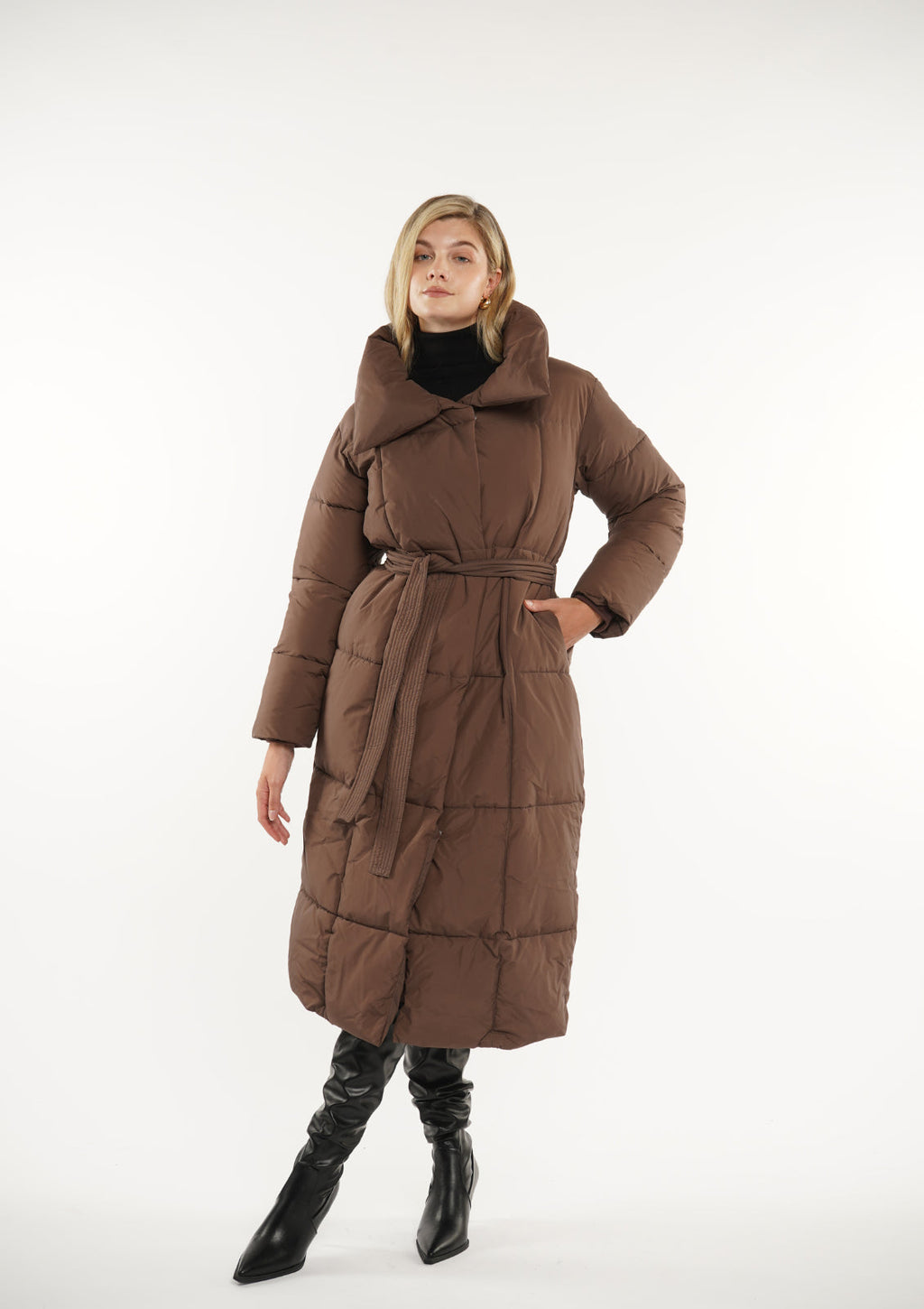Veste longue boutonnée ceinturée, déperlante