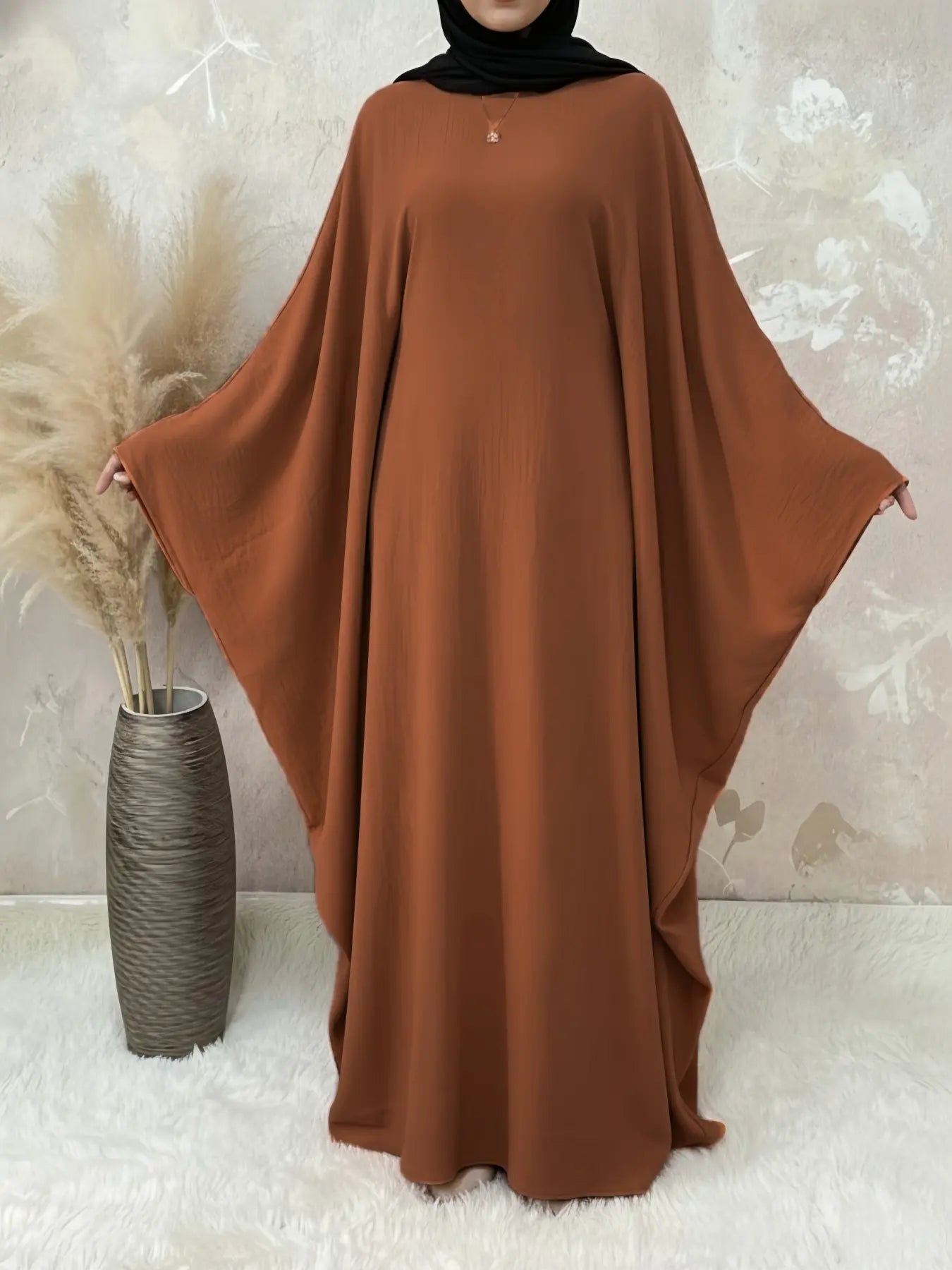 [Taglie Forti] Abito lungo tinta unita Abaya da donna, girocollo modesto a maniche lunghe per l'uso quotidiano, abbigliamento islamico da donna per tutte le stagioni