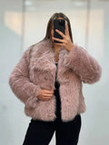 Giacca in finta pelliccia tinta unita da donna, cappotto casual a maniche lunghe con colletto per autunno e inverno, abbigliamento da donna per tutti i giorni, top carini