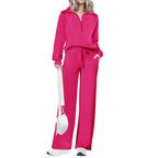 Ensemble de survêtement décontracté 2 pièces pour femme - Sweat-shirt à demi-zip et pantalon large avec cordon de serrage - Haut et pantalon de survêtement assortis pour le confort