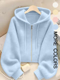 Felpa con cappuccio a maniche lunghe in maglia larga con cerniera, morbida, comoda, dal design unico per l'autunno e l'inverno, top elegante, abbigliamento femminile