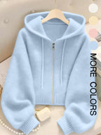 Felpa con cappuccio a maniche lunghe in maglia larga con cerniera, morbida, comoda, dal design unico per l'autunno e l'inverno, top elegante, abbigliamento femminile