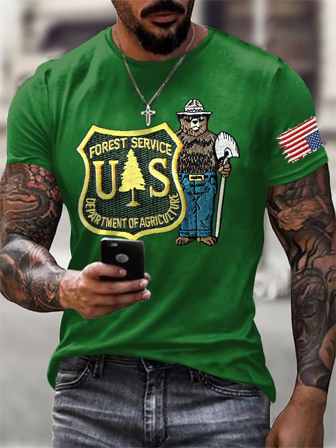 T-shirt da uomo retrò con stampa Save The Forest Service