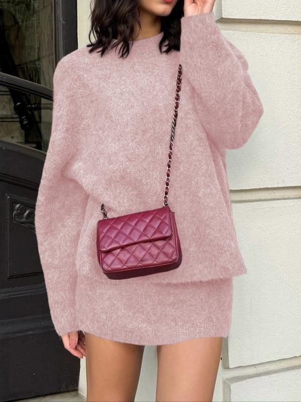 Set due pezzi autunno inverno da donna, stile elegante per il lavoro e il tempo libero, eleganza casual con top e gonna in maglia, perfetto per uscite alla moda, abbigliamento femminile
