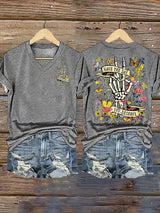 🔥Buy 3 Get 15% Off🔥Women's  Flower skull hand gesture Of WDNC Club We Do Not Care Menopause Perimenopause Print T-Shirt