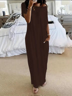 Robe de détente unie à manches chauve-souris pour femme, chemise de nuit décontractée et confortable à manches courtes pour le quotidien, vêtement de nuit pour femme pour toutes les saisons