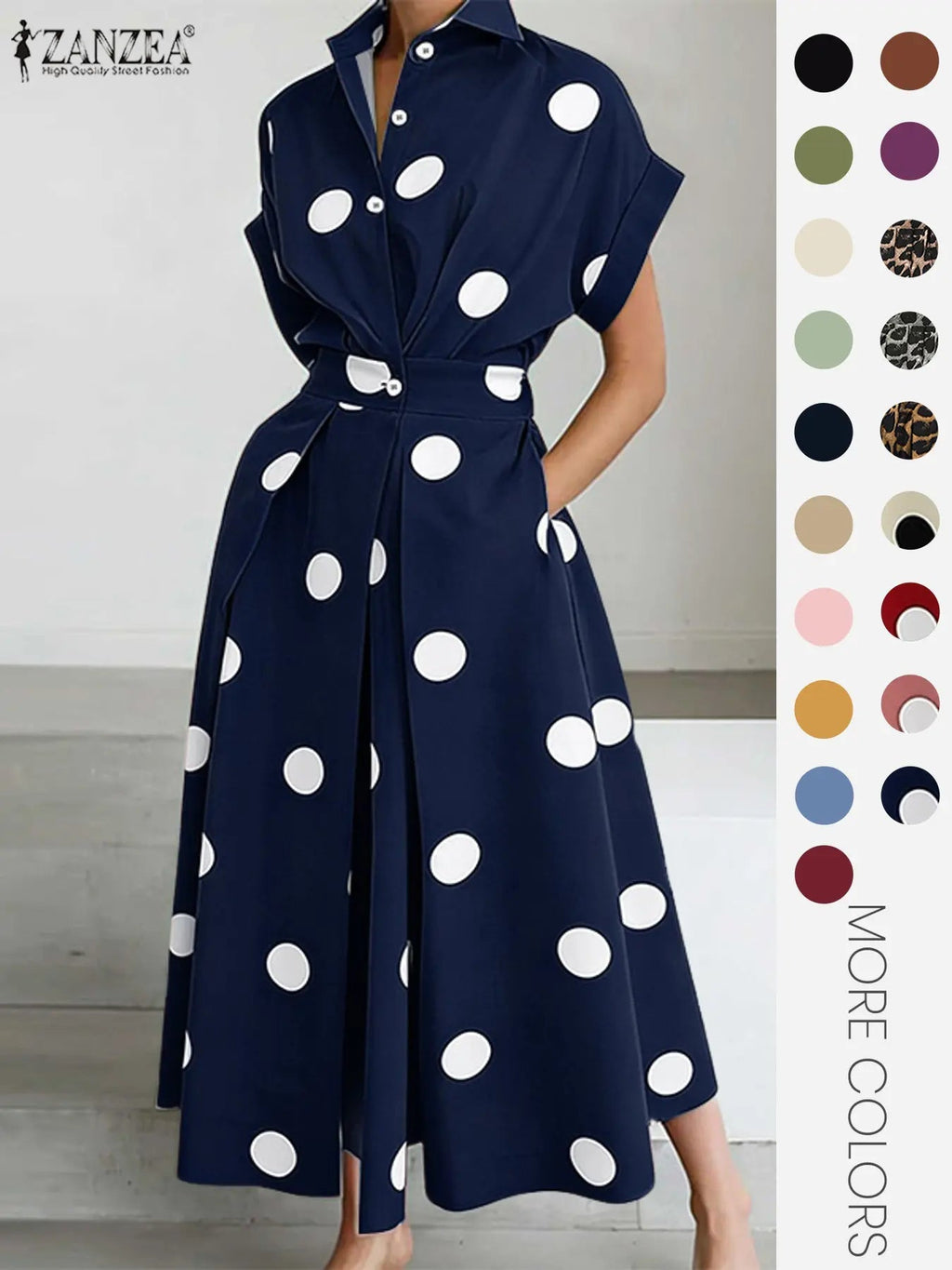 Robe unie à col pour femme, robe décontractée à manches courtes pour l'été, vêtements pour femmes pour le quotidien