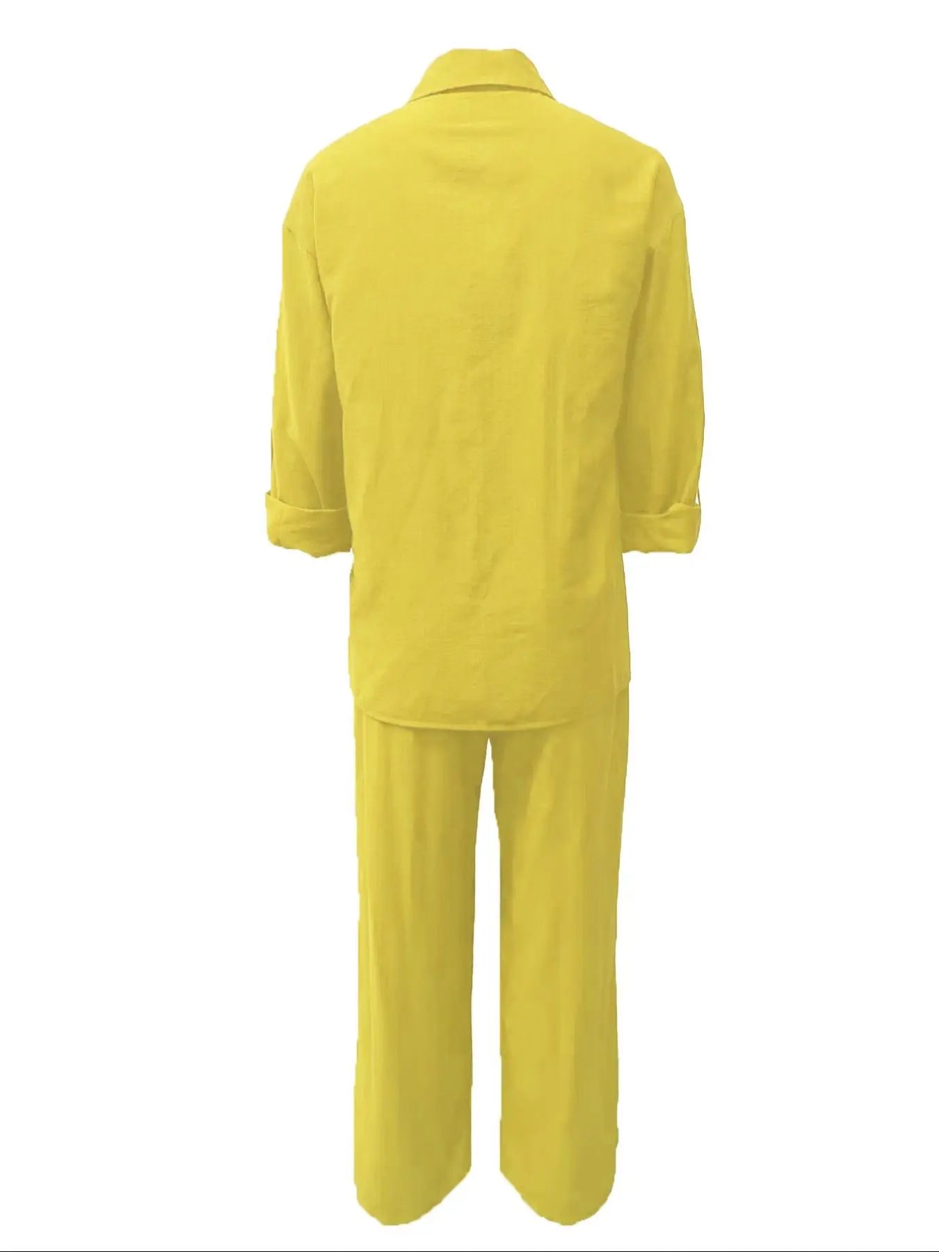 Ensemble Femme Chemise Couleur Unie & Pantalon Large, Tenues Deux Pièces Décontractées Confortables et Respirantes pour le Quotidien en Extérieur, Vêtements Femme pour Printemps Automne