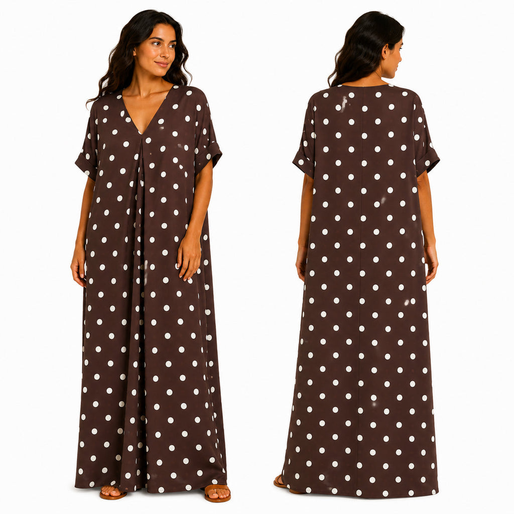 Robe longue oversize fluide chic à pois pour femme été