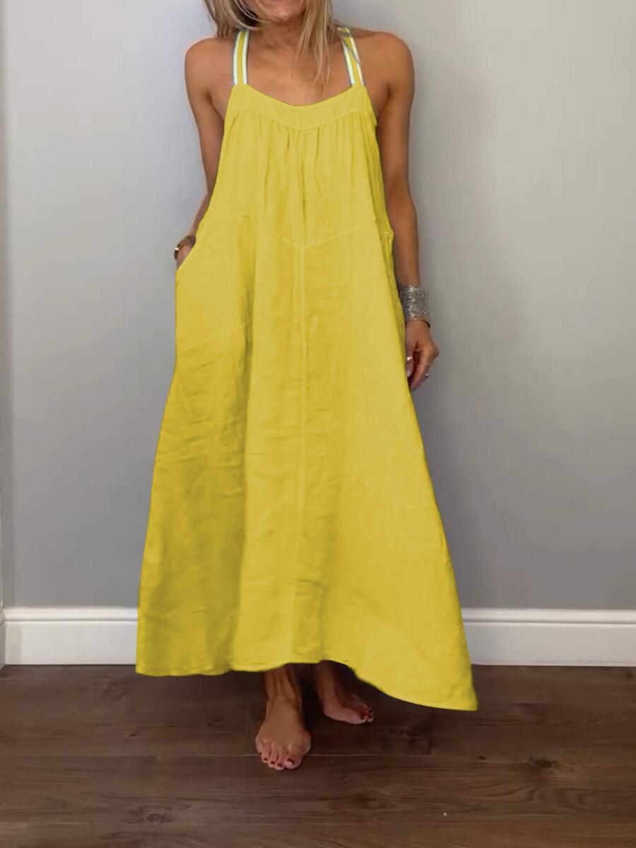 Robe nuisette femme en coton et lin uni