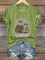 V-Neck Retro Protect The U.S. Forest Service Print T-Shirt
