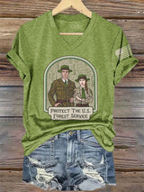 V-Neck Retro Protect The U.S. Forest Service Print T-Shirt