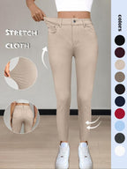 Legging uni à poches et boutons pour femme, pantalon moulant décontracté et confortable pour le yoga et la gym, bas pour femme pour l'automne et l'hiver, T-Chic