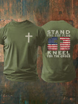 Men's Stand For The Flag Kneel For The Cross Print T-Shirt