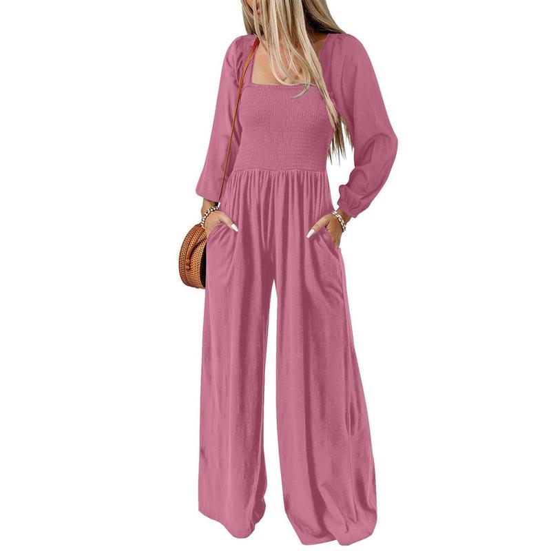 Salopette ample décontractée pour femme, combinaison une pièce à manches longues, jambes larges, pantalon long, barboteuse avec poches