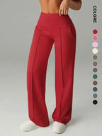 Joggers da donna a vita alta con tasche laterali, pantaloni da yoga sportivi casual, vestibilità ampia con elastico in vita, leggings lunghi regolari per tutte le stagioni