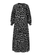 Abito lungo da donna casual boho con stampa leopardata all-over, abito lungo da strada per le vacanze, vestiti da donna per l'uso quotidiano