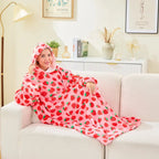 Coperta Indossabile con Cappuccio Oversize in Pile Sherpa, Felpa con Cappuccio con Maniche, Coperta con Cappuccio Accogliente e Gigante Extra Lunga per Adulti Donna Regalo Invernale (Fragola)