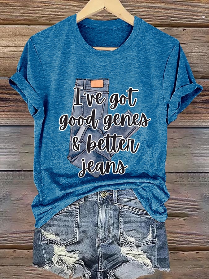 🔥Compra 3 e ottieni il 15% di sconto🔥T-shirt retrò con stampa "I've Got Good Genes & Better Jeans"