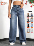 Jean en jean avec poches et taille élastique pour femme, pantalon décontracté et confortable pour toutes les saisons, parfait pour toute occasion décontractée, vêtement en jean
