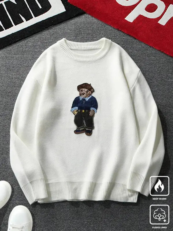 Maglione girocollo unisex con stampa orsetto dei cartoni animati, maglione casual ampio a maniche lunghe per autunno e inverno, maglieria moda da donna per l'uso quotidiano