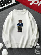 Maglione girocollo unisex con stampa orsetto dei cartoni animati, maglione casual ampio a maniche lunghe per autunno e inverno, maglieria moda da donna per l'uso quotidiano