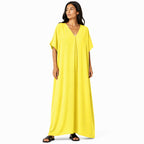 Robe longue, ample et fluide à col en V pour femme – chic et confortable pour l'été.