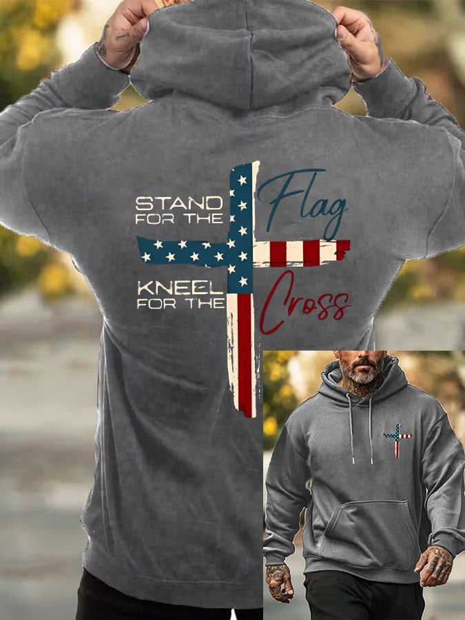 🔥Acquista 3 e ottieni il 15% di sconto🔥Felpa casual da uomo con stampa "Stand For The Flag Kneel For The Cross"