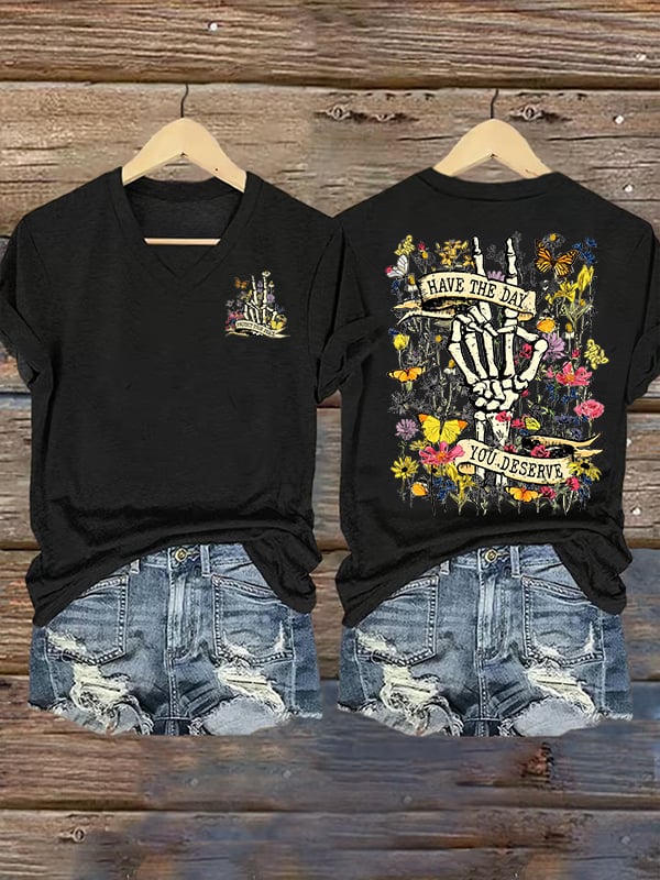 🔥Buy 3 Get 15% Off🔥Women's  Flower skull hand gesture Of WDNC Club We Do Not Care Menopause Perimenopause Print T-Shirt