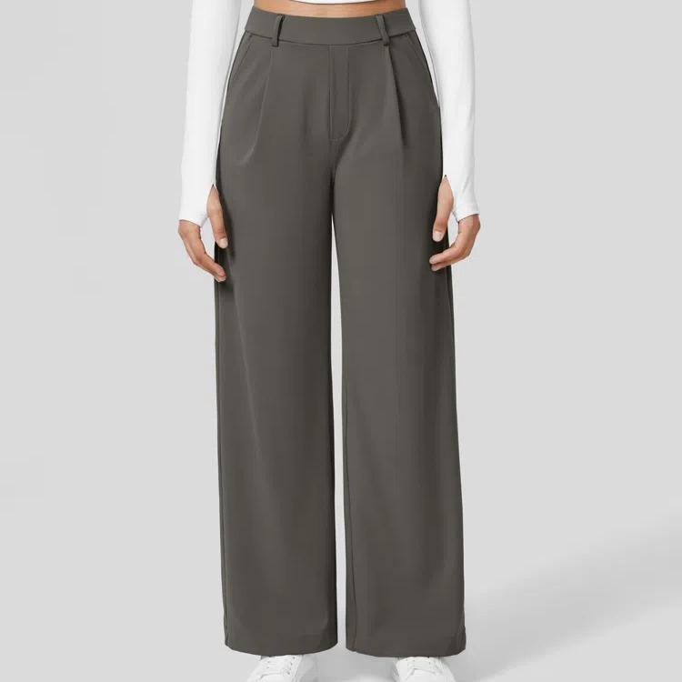 Pantaloni da Lavoro a Vita Alta con Tasche e Gamba Dritta, Abiti Business Casual da Donna, Abbigliamento Sportivo e da Esterno da Donna