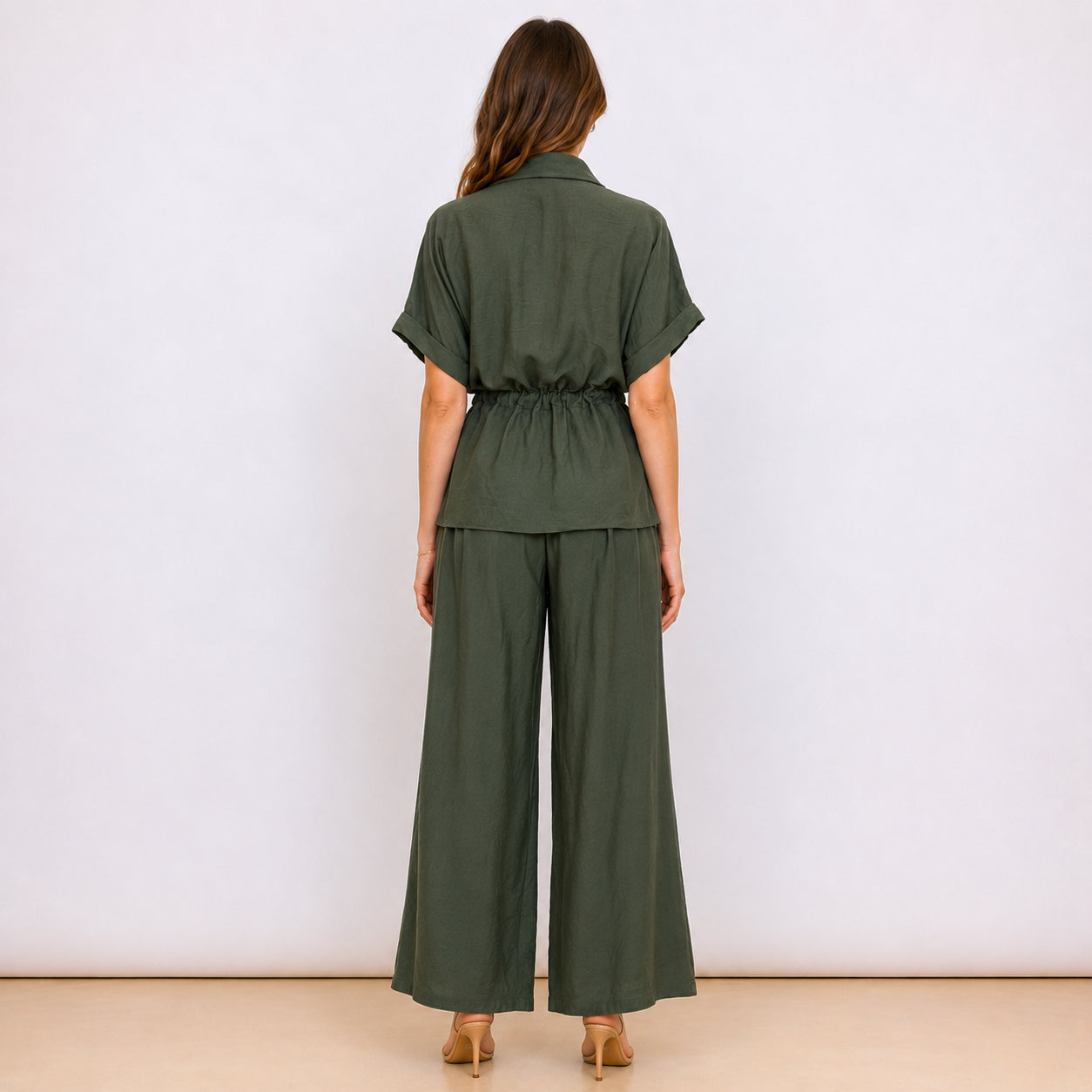 [2026] Capri, Ensemble Chemise et Pantalon Coordonné Avec Cordon de Serrage à la Taille